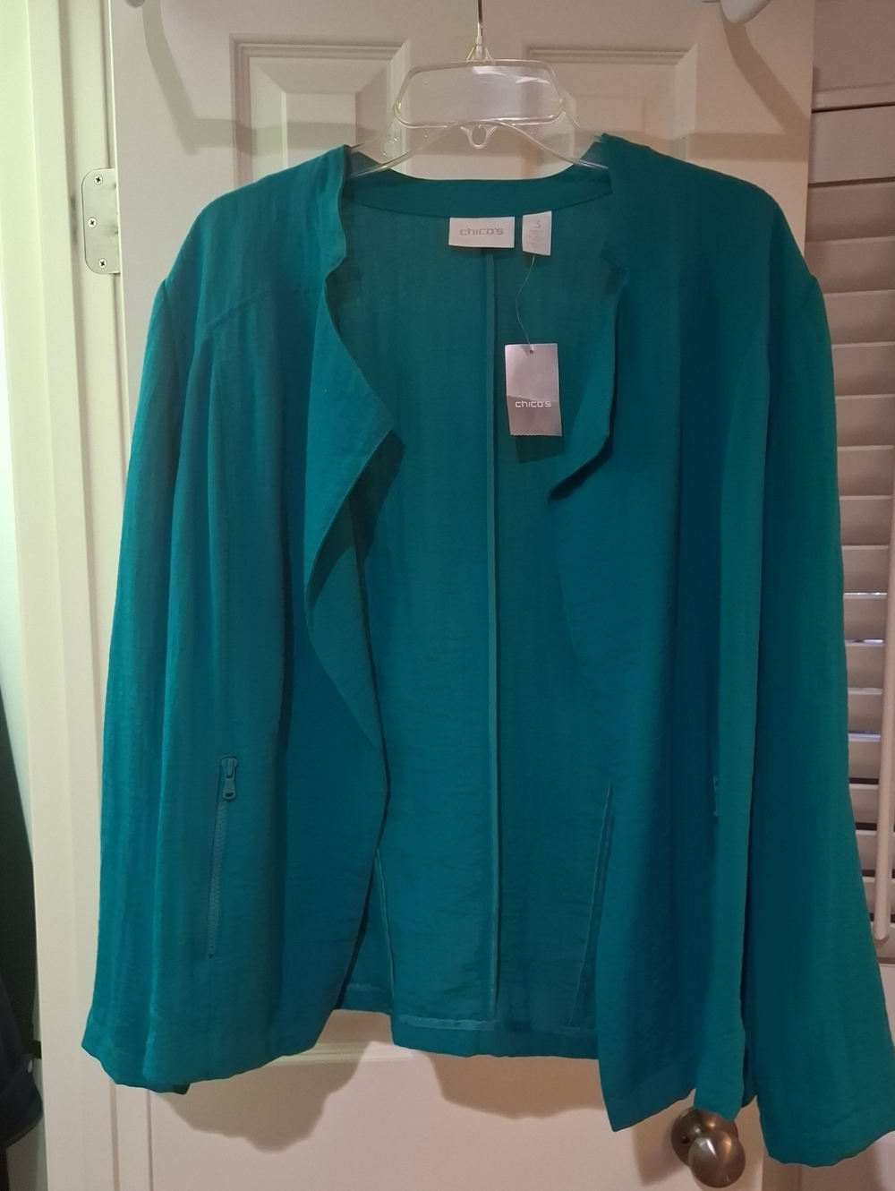 Chico's Teal Open-Front Lightweight Jacket